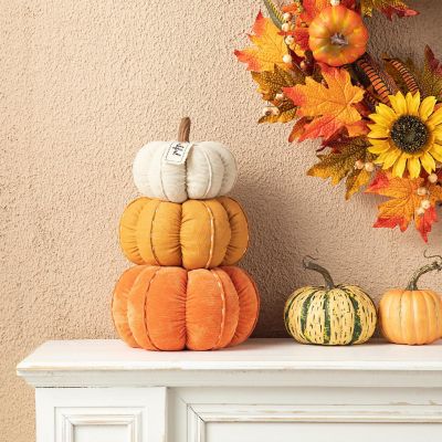 Glitzhome 13H Fall Stacked Fabric Pumpkin Image 1
