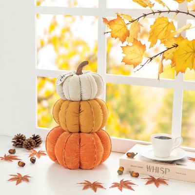 Glitzhome 13H Fall Stacked Fabric Pumpkin Image 2
