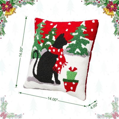 Glitzhome 14"L Hooked Christmas Cat Pillow Image 3