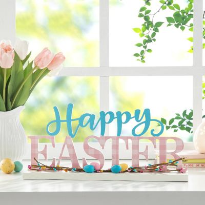 Glitzhome 15.75"H Easter Wooden "Happy Easter" Table Decor Image 2