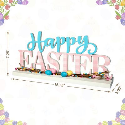 Glitzhome 15.75"H Easter Wooden "Happy Easter" Table Decor Image 3