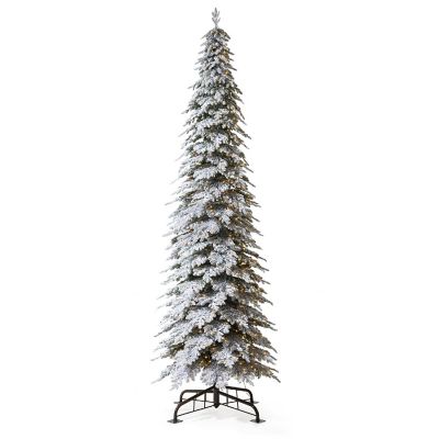 Glitzhome 15ft Pre-Lit Flocked Pencil Spruce Artificial Christmas Tree with 1400 Warm White Lights,3 Function Simple Setup Image 1