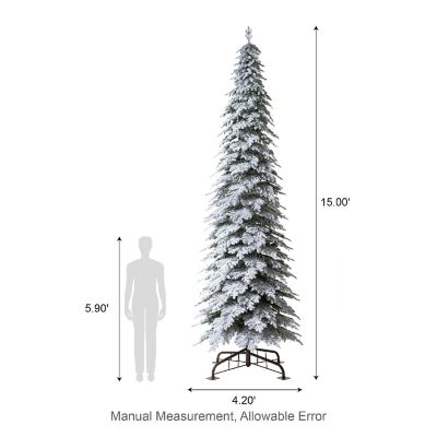 Glitzhome 15ft Pre-Lit Flocked Pencil Spruce Artificial Christmas Tree with 1400 Warm White Lights,3 Function Simple Setup Image 3