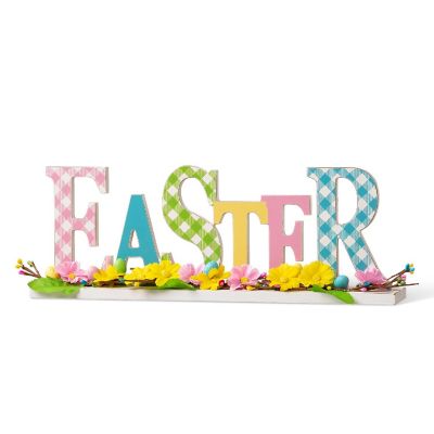 Glitzhome 16"L Wooden "EASTER" Table Decor Image 1