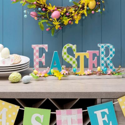 Glitzhome 16"L Wooden "EASTER" Table Decor Image 1