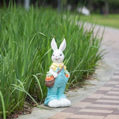Glitzhome 17.25"H Easter Resin Bunny Boy Table Decor with Carrot Image 1
