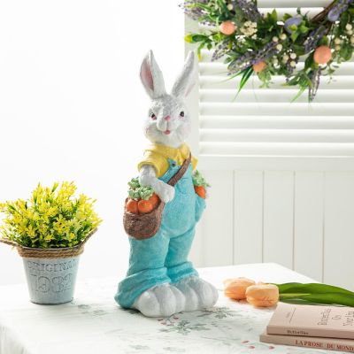 Glitzhome 17.25"H Easter Resin Bunny Boy Table Decor with Carrot Image 2