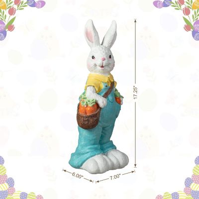 Glitzhome 17.25"H Easter Resin Bunny Boy Table Decor with Carrot Image 3