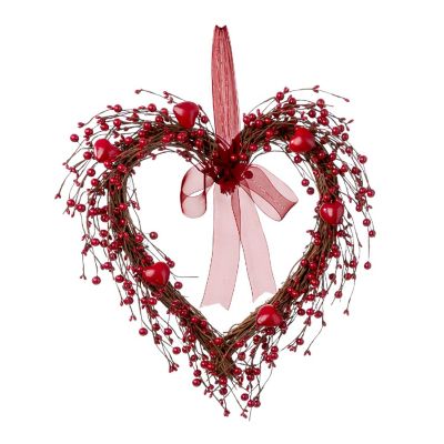 Glitzhome 17"H Valentine's Berry Heart Wreath Image 1