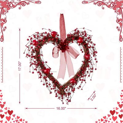 Glitzhome 17"H Valentine's Berry Heart Wreath Image 3
