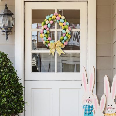 Glitzhome 18"D Easter Egg Shaped Eggs Wreath Image 1