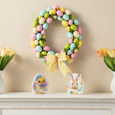 Glitzhome 18"D Easter Egg Shaped Eggs Wreath Image 2