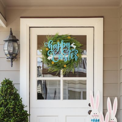 Glitzhome 18"L Easter Metal " Happy Easter" Door Hanger Image 1