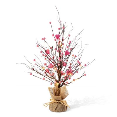 Glitzhome 20"H Lighted Valentine's Pink Berry Heart Table Tree Image 1