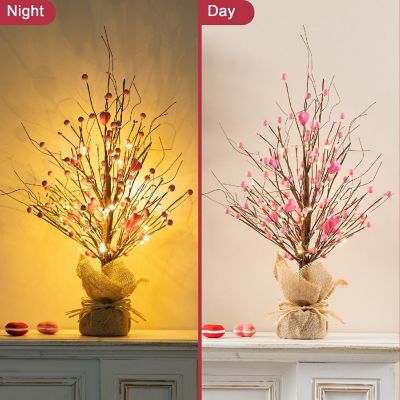 Glitzhome 20"H Lighted Valentine's Pink Berry Heart Table Tree Image 2