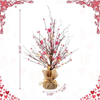 Glitzhome 20"H Lighted Valentine's Pink Berry Heart Table Tree Image 3
