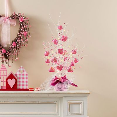 Glitzhome 21"H Lighted Valentine's Pink Heart Table Tree Image 1