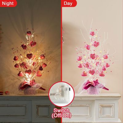Glitzhome 21"H Lighted Valentine's Pink Heart Table Tree Image 2