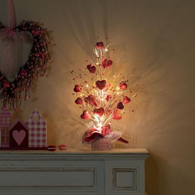 Glitzhome 21"H Lighted Valentine's Pink Heart Table Tree Image 3