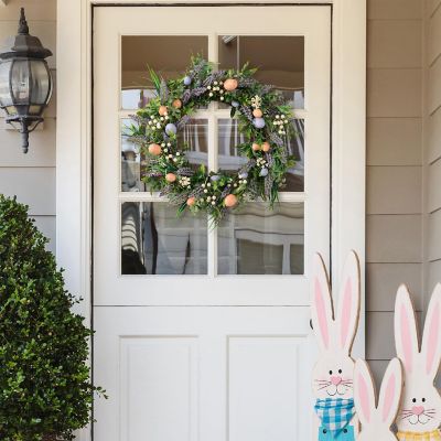 Glitzhome 22"D Easter Eggs and  Lavender Wreath Image 1