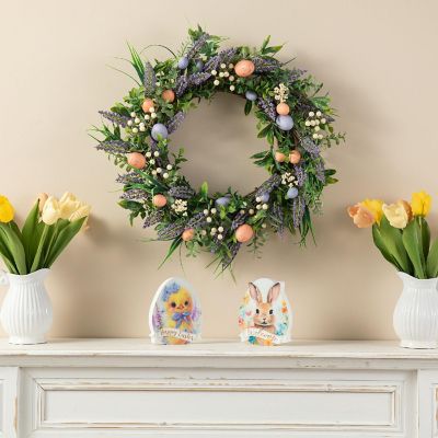 Glitzhome 22"D Easter Eggs and  Lavender Wreath Image 2
