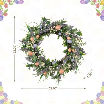 Glitzhome 22"D Easter Eggs and  Lavender Wreath Image 3