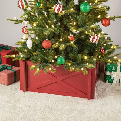 Glitzhome 24.5"L Red Wooden Tree Collar (KD) Image 2