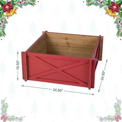 Glitzhome 24.5"L Red Wooden Tree Collar (KD) Image 3
