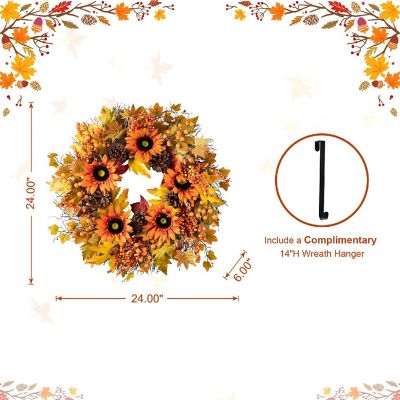 Glitzhome 24"D Fall Sunflower, Maple Leaf and Berry Wreath Image 3