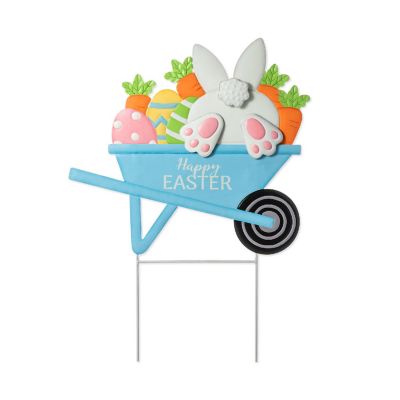 Glitzhome 24"H Easter Metal Wheel Barrow Yard Stake(KD, Two Functions) Image 1