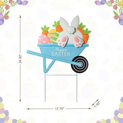 Glitzhome 24"H Easter Metal Wheel Barrow Yard Stake(KD, Two Functions) Image 3