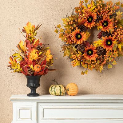 Glitzhome 24"H Fall Maple Leaf Urn Table Tree Image 1
