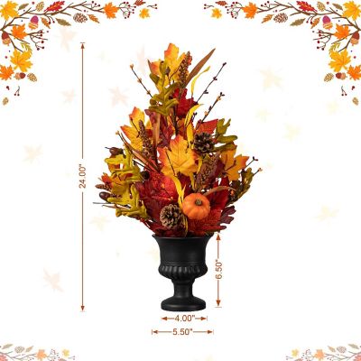 Glitzhome 24"H Fall Maple Leaf Urn Table Tree Image 3