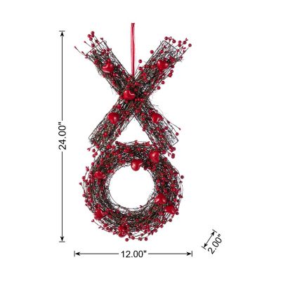 Glitzhome 24"H Red Valentine's XO Shaped Wreath Image 1