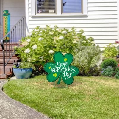 Glitzhome 24"H St. Patrick's Metal Shamrock Yard stake or Wall D&amp;#233;cor(KD, Two Function) Image 1