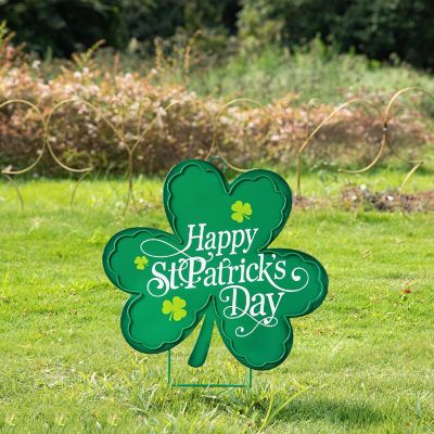 Glitzhome 24"H St. Patrick's Metal Shamrock Yard stake or Wall D&amp;#233;cor(KD, Two Function) Image 2