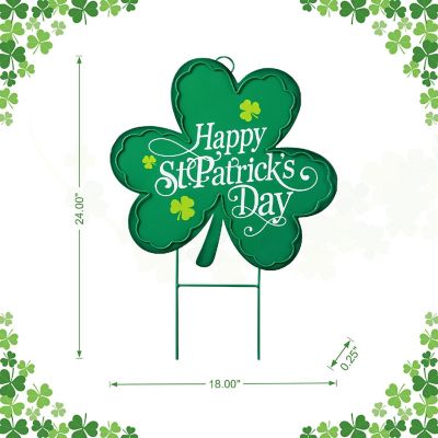 Glitzhome 24"H St. Patrick's Metal Shamrock Yard stake or Wall D&amp;#233;cor(KD, Two Function) Image 3