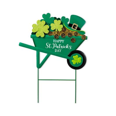Glitzhome 24"H St. Patrick's Metal Shamrocks Wagon Yard Stake or Wall D&amp;#233;cor (KD, Two Function) Image 1