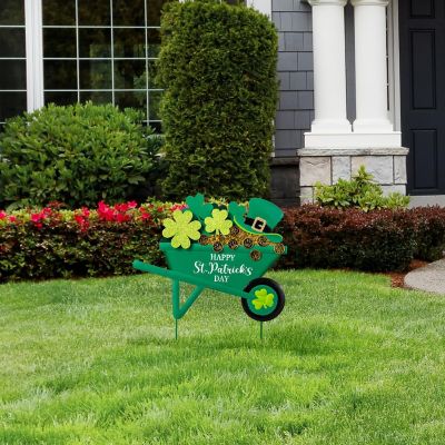 Glitzhome 24"H St. Patrick's Metal Shamrocks Wagon Yard Stake or Wall D&amp;#233;cor (KD, Two Function) Image 1