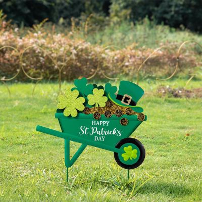 Glitzhome 24"H St. Patrick's Metal Shamrocks Wagon Yard Stake or Wall D&amp;#233;cor (KD, Two Function) Image 2
