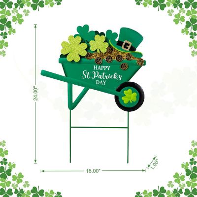 Glitzhome 24"H St. Patrick's Metal Shamrocks Wagon Yard Stake or Wall D&amp;#233;cor (KD, Two Function) Image 3