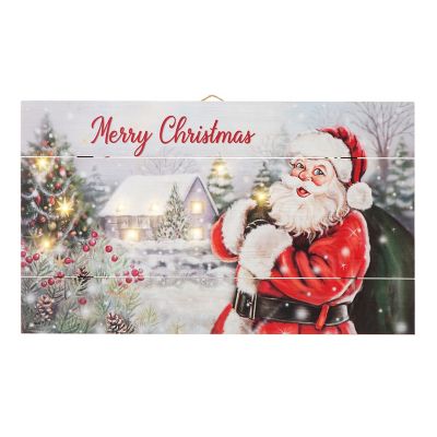 Glitzhome  24"L Lighted Wooden  Santa Wall Decor Image 1