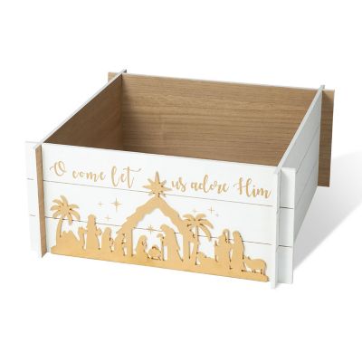Glitzhome 24"L Wooden Nativity Scene Tree Collar (KD) Image 1