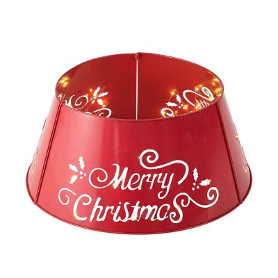 Glitzhome 26"D "Merry Christmas" Diecut Metal Tree Collar with Light String(KD) Image 1
