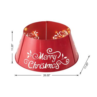Glitzhome 26"D "Merry Christmas" Diecut Metal Tree Collar with Light String(KD) Image 3