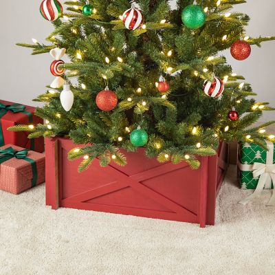 Glitzhome 27.5"L Red Wooden Tree Collar (KD) Image 2