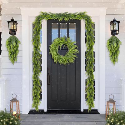Glitzhome 28"D Christmas Greenery PE Dripping Wreath Image 1