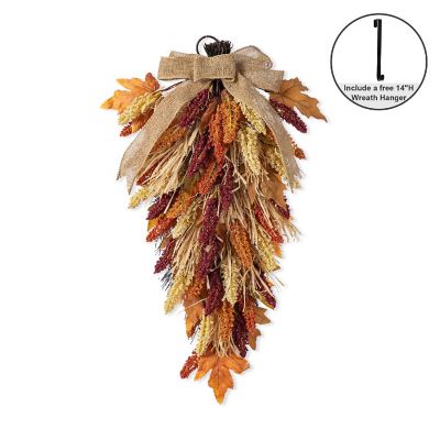 Glitzhome 28"H Fall Multi-Colored Sorghum Teardrop Includes a Complimentary Black Metal Wreath Hanger Image 1