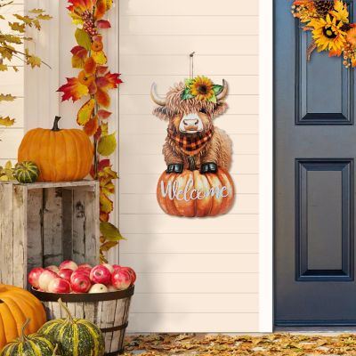 Glitzhome 29.75"H Fall Metal Highland Cow Yard Stake or Wall D&amp;#233;cor or (KD, Two Function) Image 2