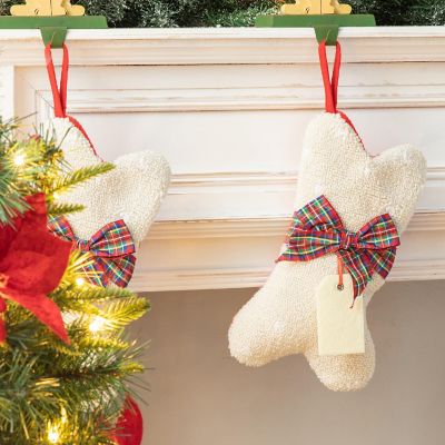 Glitzhome 2pk 12.50"L Bone Shape Hooked Stocking Image 1